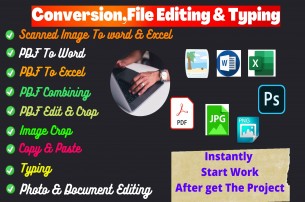 You Will Get convert PDF, JPG to excel, Word OR any data entry work